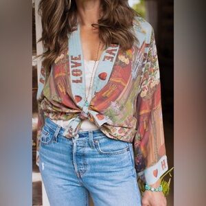 ⭐️MARKET OF STARS ⭐️Love Language Cropped Pixie Boho Kimono Cardigan Duster